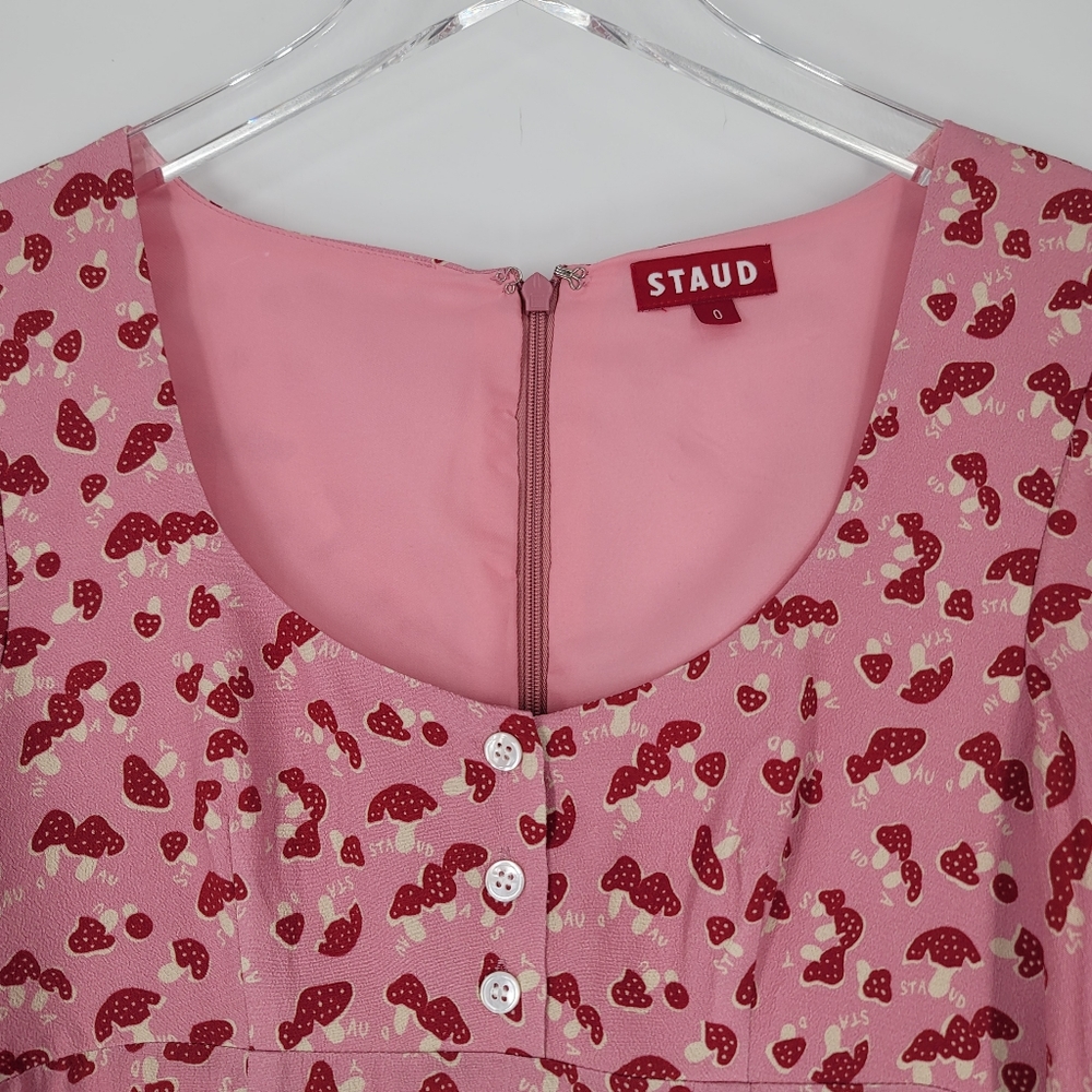 Staud Lara Dress Blush Pink Red Mushroom Print Size 0 NEW - Picture 3 of 11
